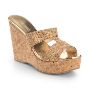 Jimmy Choo Metallic Snakeprint Cork Wedge